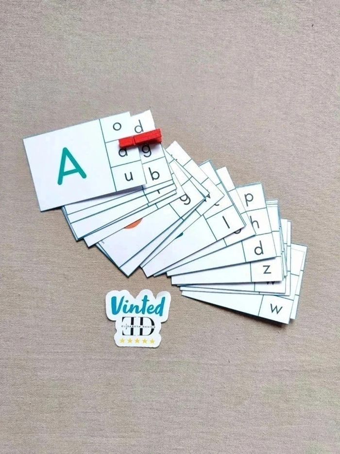 26 Cartes à pinces pour apprendre les lettres script
