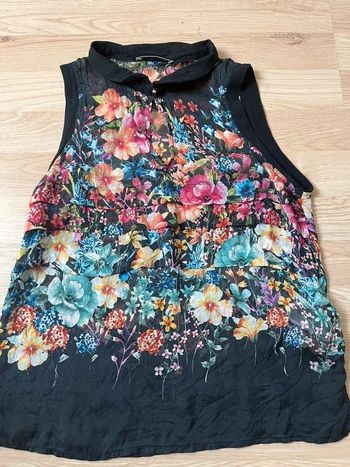 Blouse soie noire fleurs multicolore