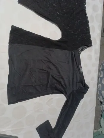 Tee shirt blouse femme bi matière dentelle asymétrique Morgan taille S