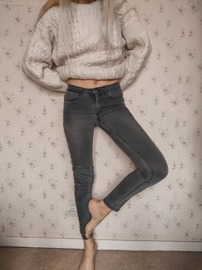 Jegging femme gris XS Calzedonia vintage taille basse - photo numéro 2