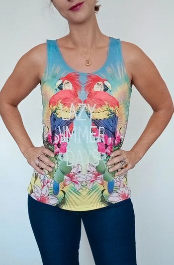 Débardeur été coloré vintage perroquet taille 36