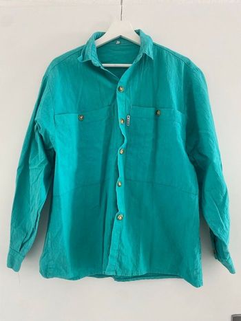 Chemise turquoise vintage unisexe – 100% coton – taille 3 (≈ M/L) – style oversize
