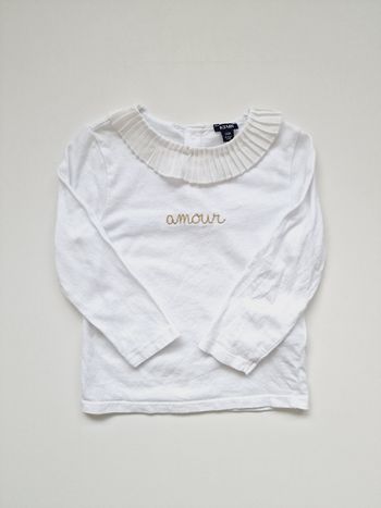 Kiabi - Tee-shirt manches longues - Col volanté - Amour (2 ans)