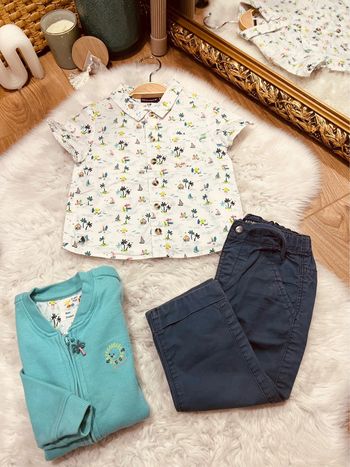 Taille 18 mois ensemble 3 pièces garçon Sergent major Kiabi bleu marine et turquoise *plage * 💙