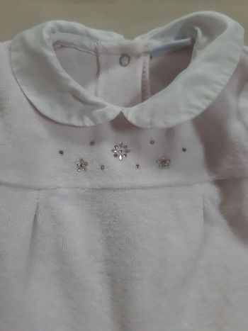 Pyjama velours rose - fleurs en strass Swarovski - absorba - 3 mois