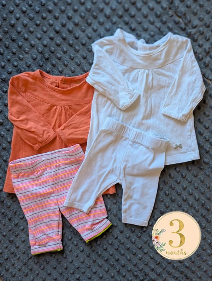 ensemble bébé kitchoun & orchestra & Kiabi, 2 t-shirt & 2 leggings - taille 3 mois