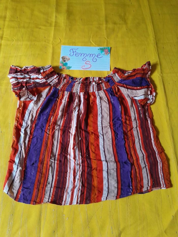 Tee shirt fluide Coloré rayé orange violet - photo numéro 1