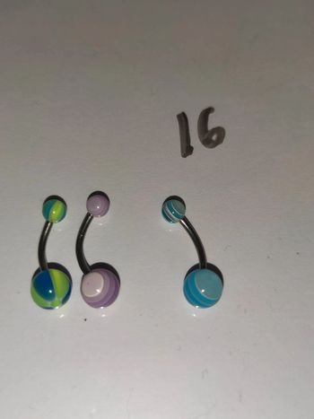 #16 / Lot de 3 piercings nombril acier chirurgical et acrylique