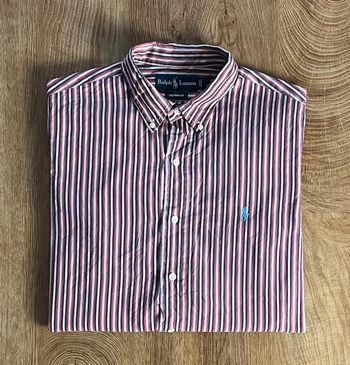Chemise à manches longues rayée bleue, blanche et rouge Ralph Lauren pour homme, taille M