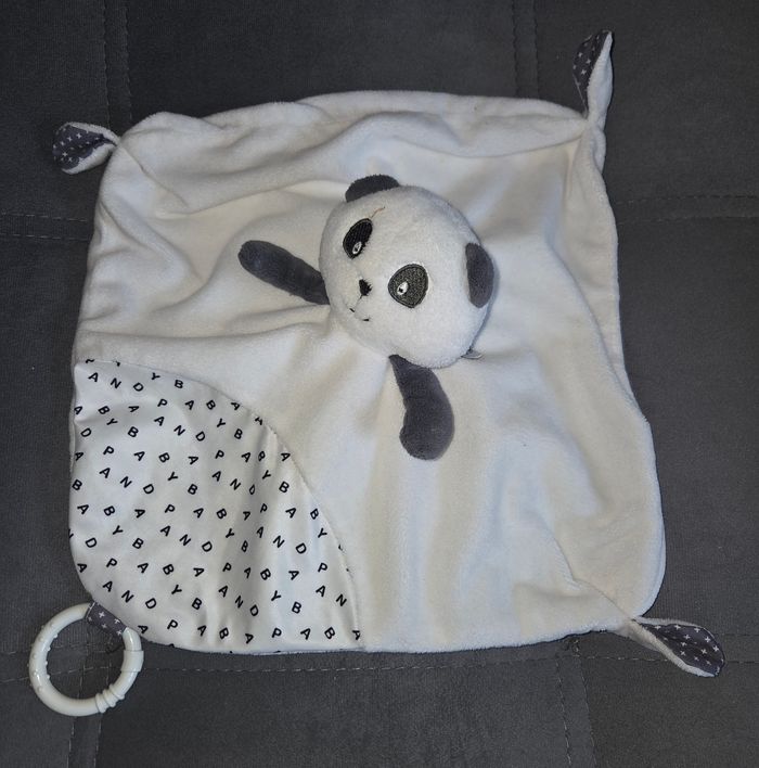 Doudou Panda carré plat blanc - Baby panda - Sauthon