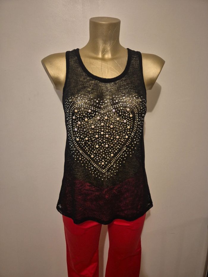 Debardeur noir strass taille m