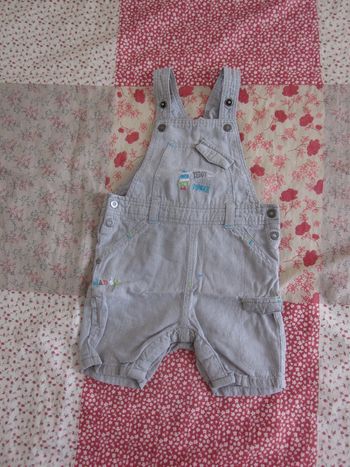 Salopette short toile grise 9 mois