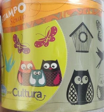 12 tampons hiboux, oiseaux, papillons,etc. aladine + 1 encre noire, boîte neuve
