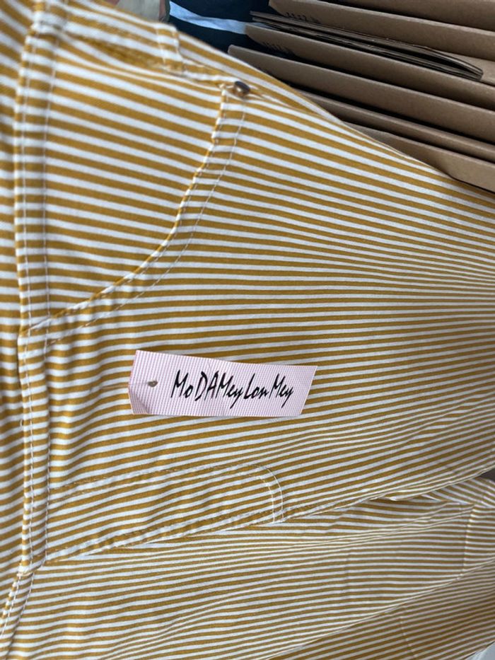 Pantalon Skinny, jaune à rayures avec fausse poche 712 - photo numéro 2