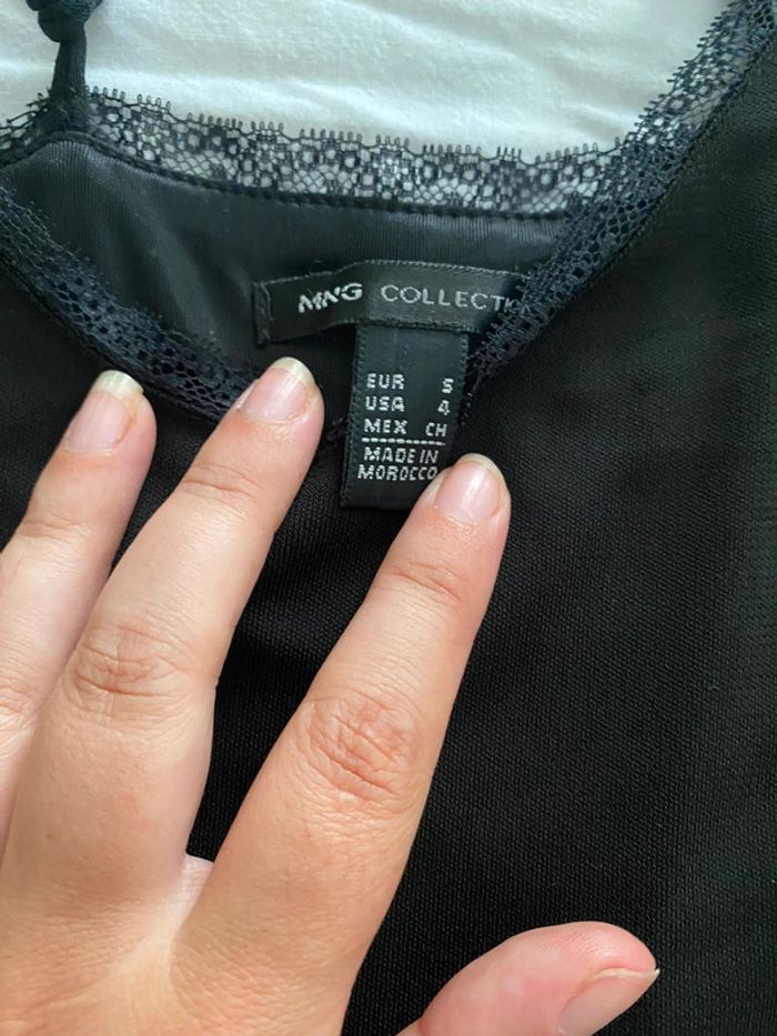 🖤 Robe Nuisette noire satinée avec dentelle – Élégante & féminine - Taille 36 - Mango🌙 - photo numéro 4