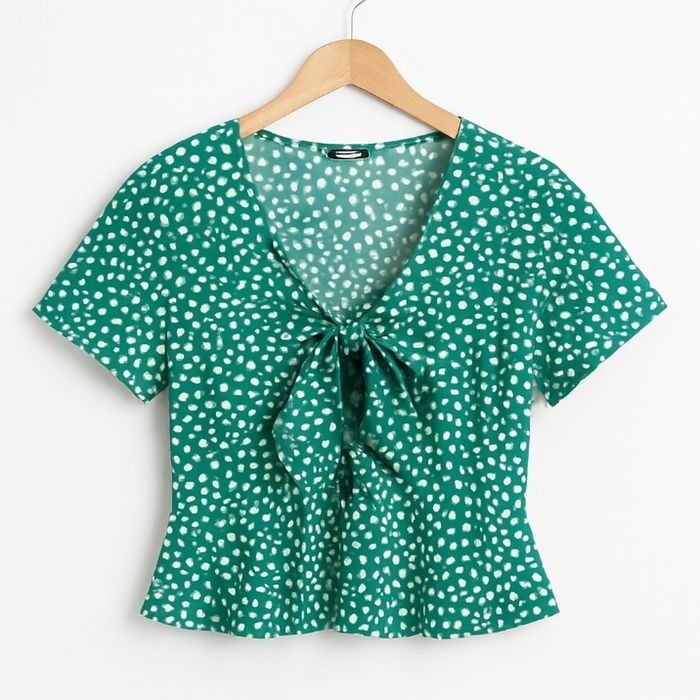 Top Vert à fleurs Blanches avec Nœud en mousseline  - SHEIN - Taille M
