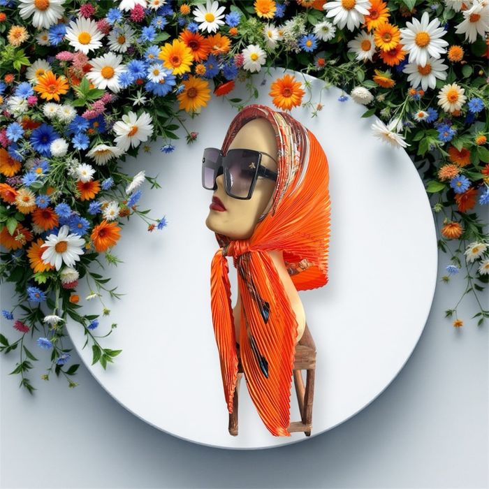 Foulard plissé vintage 100 Jade douche% Silk orange orange hermès - photo numéro 3