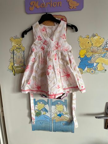 Robe blanche à fleurs, taille 6 mois, marque Grain de Blé