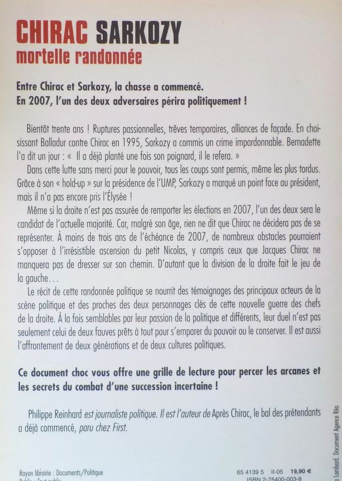 CHIRAC SARKOZY MORTELLE RANDONNEE par Philippe REINHARD Ed. First - photo numéro 2