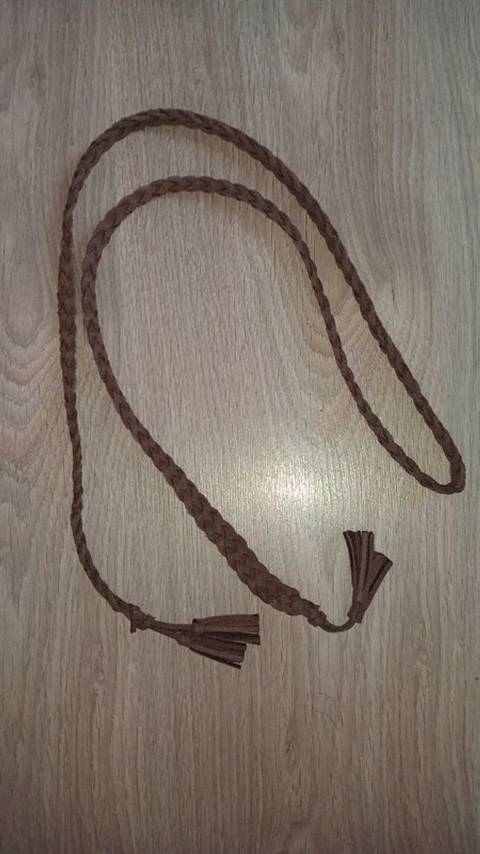 🔴Ceinture marron tressée avec pompons