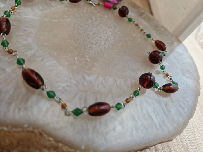 Collier Argenté Marron Vert - photo numéro 8