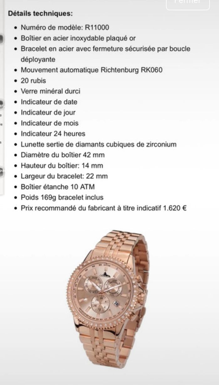 Richtenburg Cassiopeia rosé or IP R11000 montre - photo numéro 12