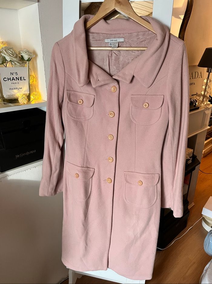 Long manteau rose poudré 80% laine Zara Basic  T.S TBE 🌸