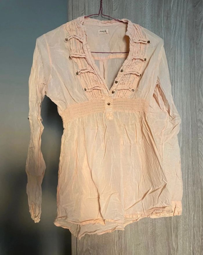 Chemisier blouse manches longues corail abricot