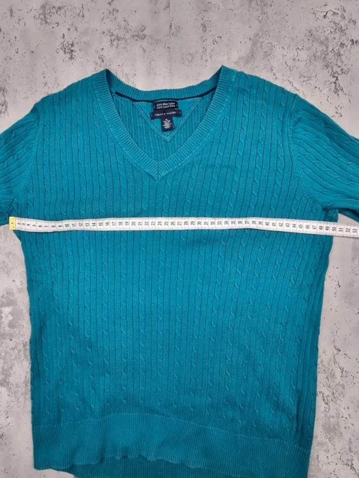 Pull torsadé col V Tommy Hilfiger bleu turquoise, XL Femmes - photo numéro 10