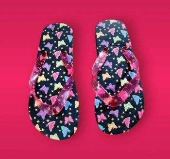 Tongs noires roses pailletées papillons pointure 30/31