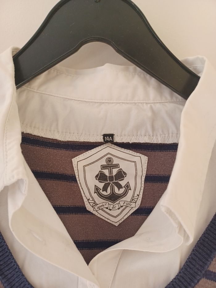 Pull chemise marinière blanche rayé beige et marine 14 ans - photo numéro 7