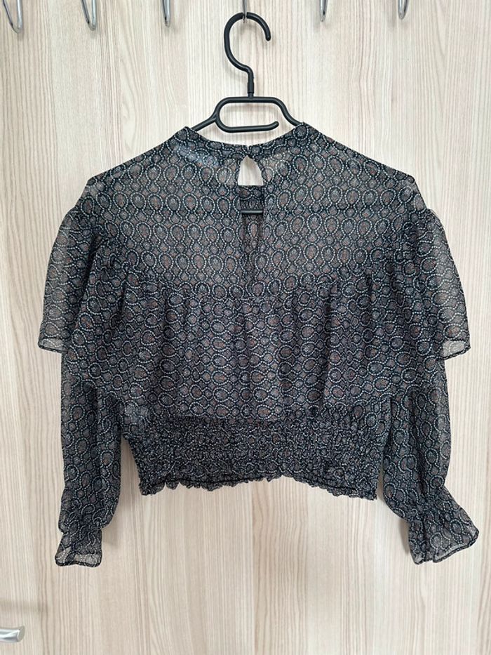 Blouse courte transparente volantée noir blanc taille M ZARA - photo numéro 6