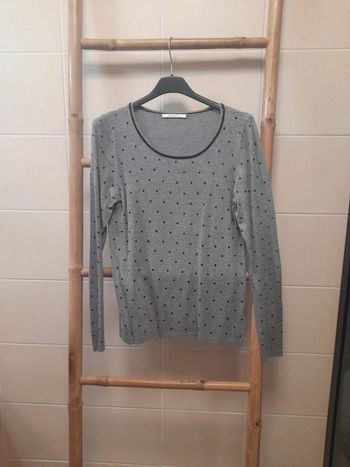 Pull fin gris à pois noir Camaïeu taille S