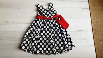 Vêtement fille robe marine à pois blanc et ceinture rouge 7 ans
