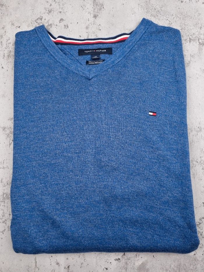 Pull col V Tommy Hilfiger bleu – Taille L Homme - photo numéro 2