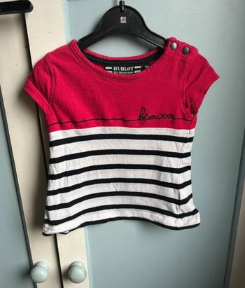 🌟 T-shirt Fuchsia à Rayures Hublot | 9 mois | Très bon état