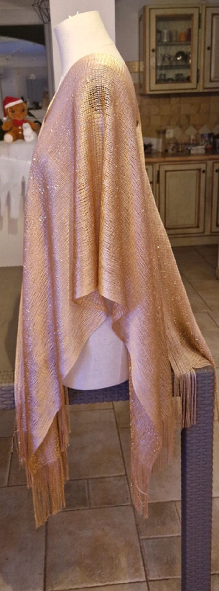 Poncho cape fine maille dorée neuf - photo numéro 15