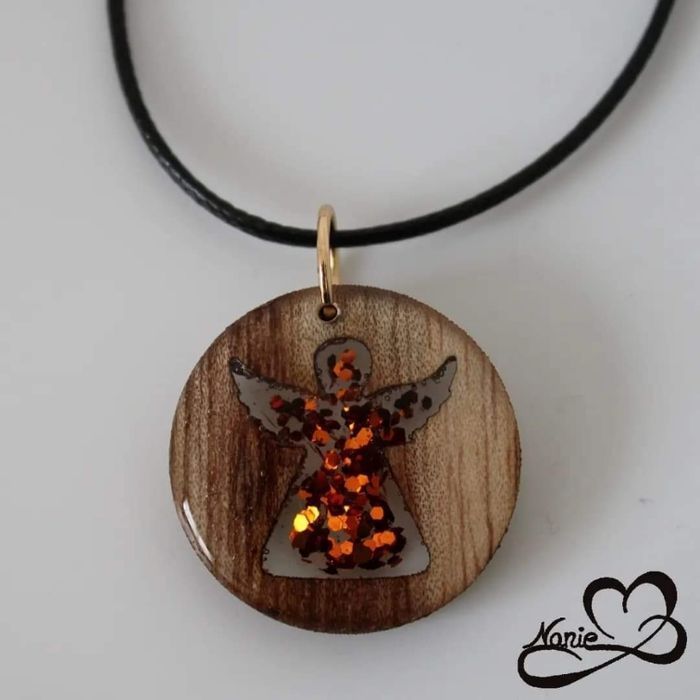 Pendentif en résine, transparent, ange orange - photo numéro 2