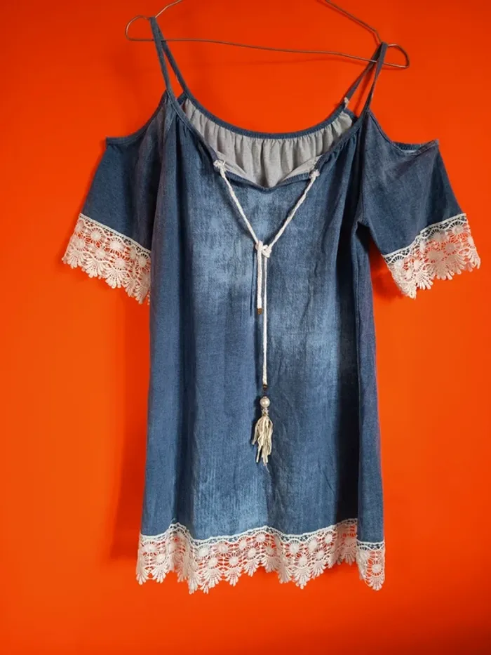Tunique jean, dentelle (A408)