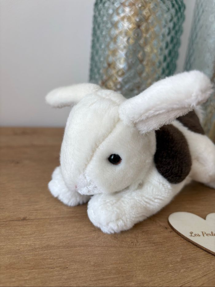 Peluche doudou lapin blanc marron - photo numéro 2
