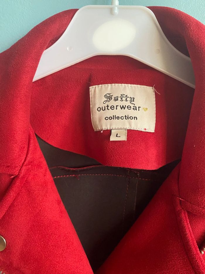 Blouson perfecto style biker en effet daim rouge - photo numéro 2