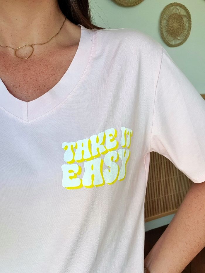 T-shirt oversize Take it easy rose/jaune Taille unique - photo numéro 4