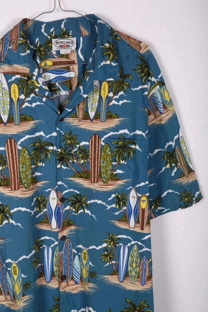 Chemise Hawaïenne vintage 90's en coton motif palmiers et îles Made in USA (#250024) - photo numéro 4