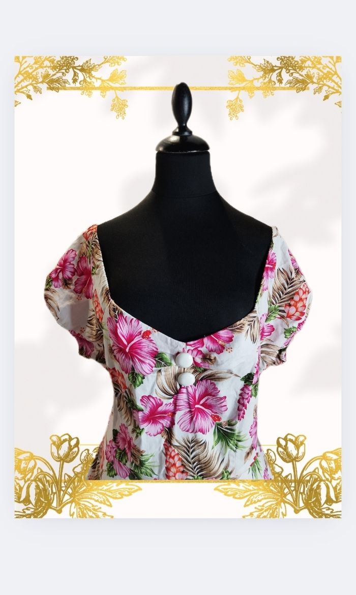 Robe pin-up blanche imprimé hibiscus style collectif - photo numéro 2