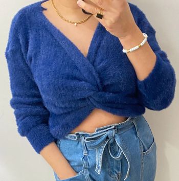Pull Court Croisé Bleu Marine Duveteux Taille Unique
