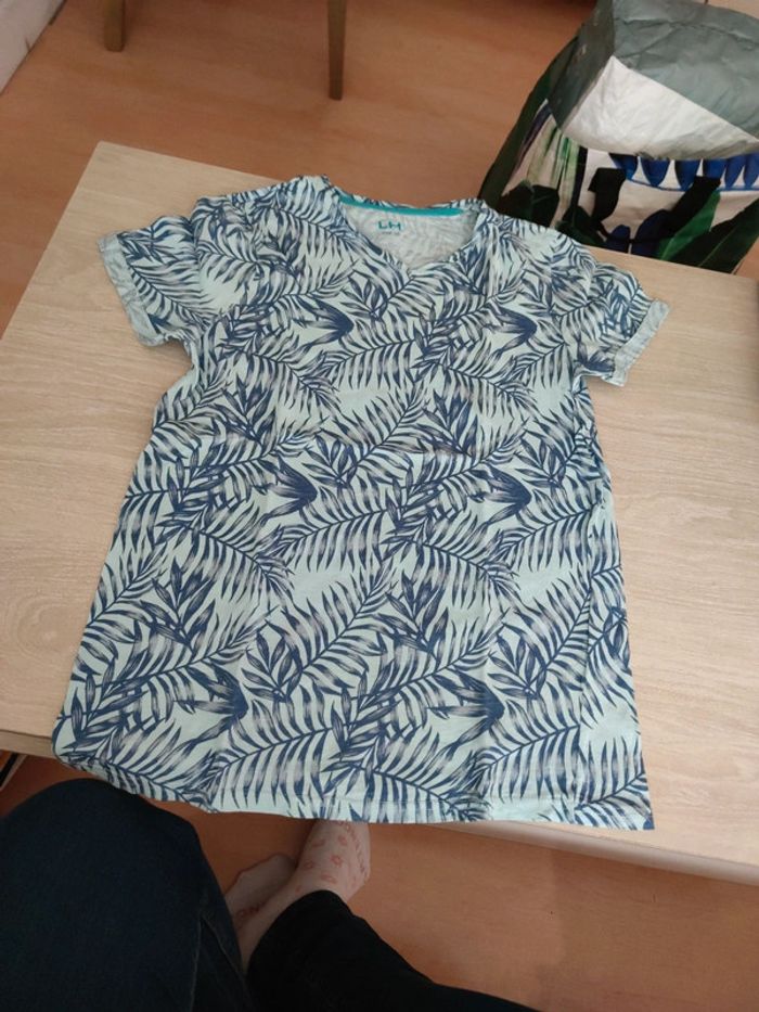 Tee shirt Gémo palmier bleu ciel 16 ans