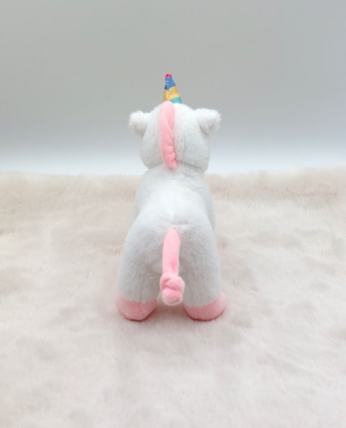 Petite peluche doudou licorne blanc rose corne arc-en-ciel vert jaune bleu 18 cm - photo numéro 3