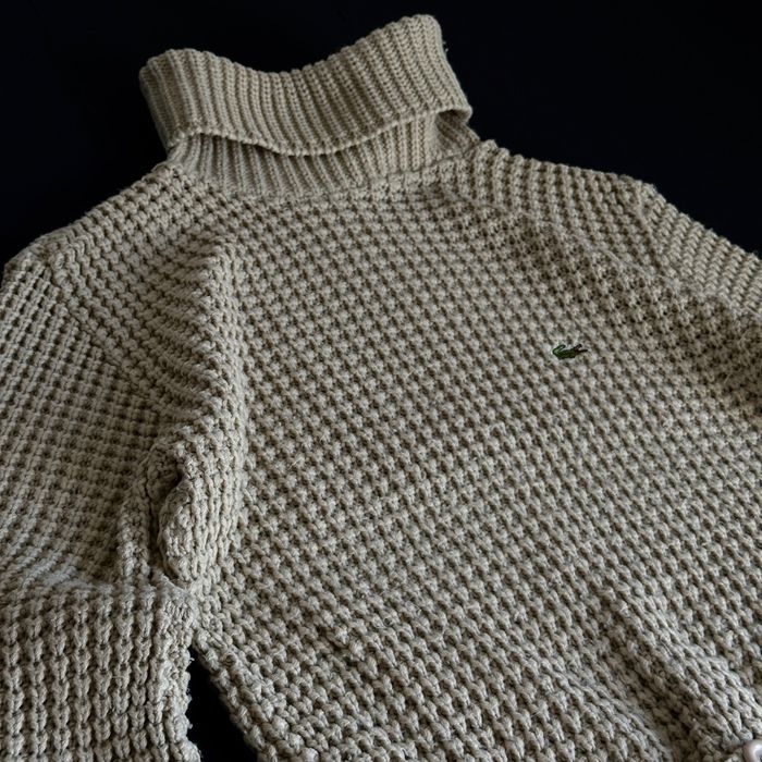 Pull Lacoste Brodé Beige Coton Col Roulé Vintage Maille Épaisse Size S/M - photo numéro 7