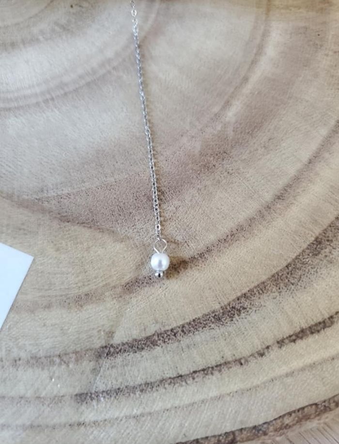 Collier cérémonie mariage long acier nacre argent - photo numéro 4