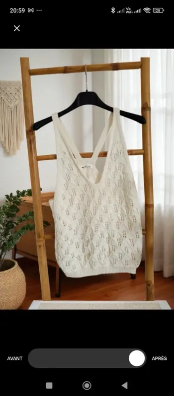 Top en crochet blanc cassé Camaïeu taille M